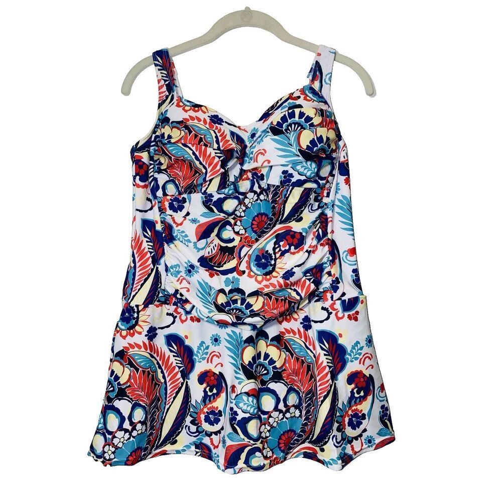 Venus One Piece Swimsuit Dress Paisley Adjustable Straps Women’s Size 18